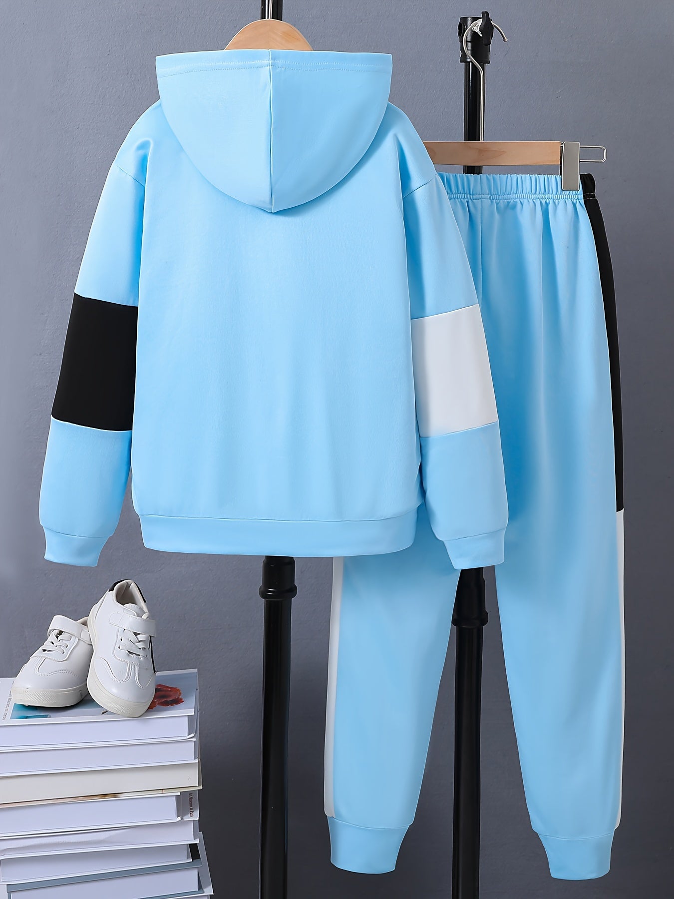 Kids Boy's 2-Piece Color Block Hoodie Set with Zip-Up Hoodie and Pants Spring Fall Casual
