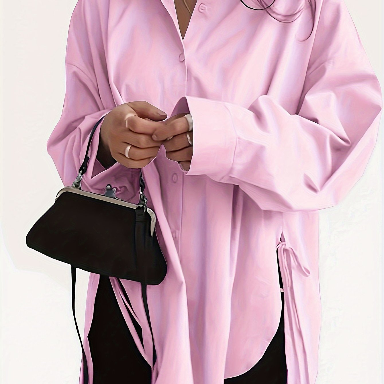 Plus Size Women's Solid Color Button Front Long Sleeve Shirt Casual Spring Wear