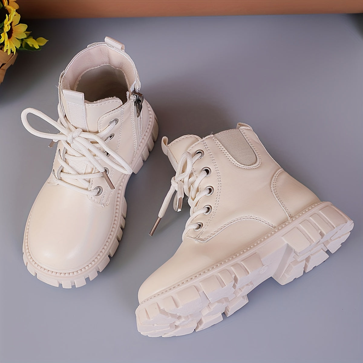 Botas altas de invierno negras para niños y niñas con forro de felpa y cierre de cremallera