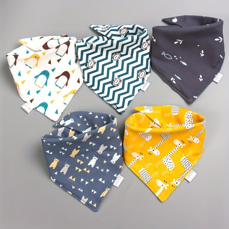 Baby Cotton Feeding Bibs Set of 5 with Double-Layer Triangular Design for Infants
