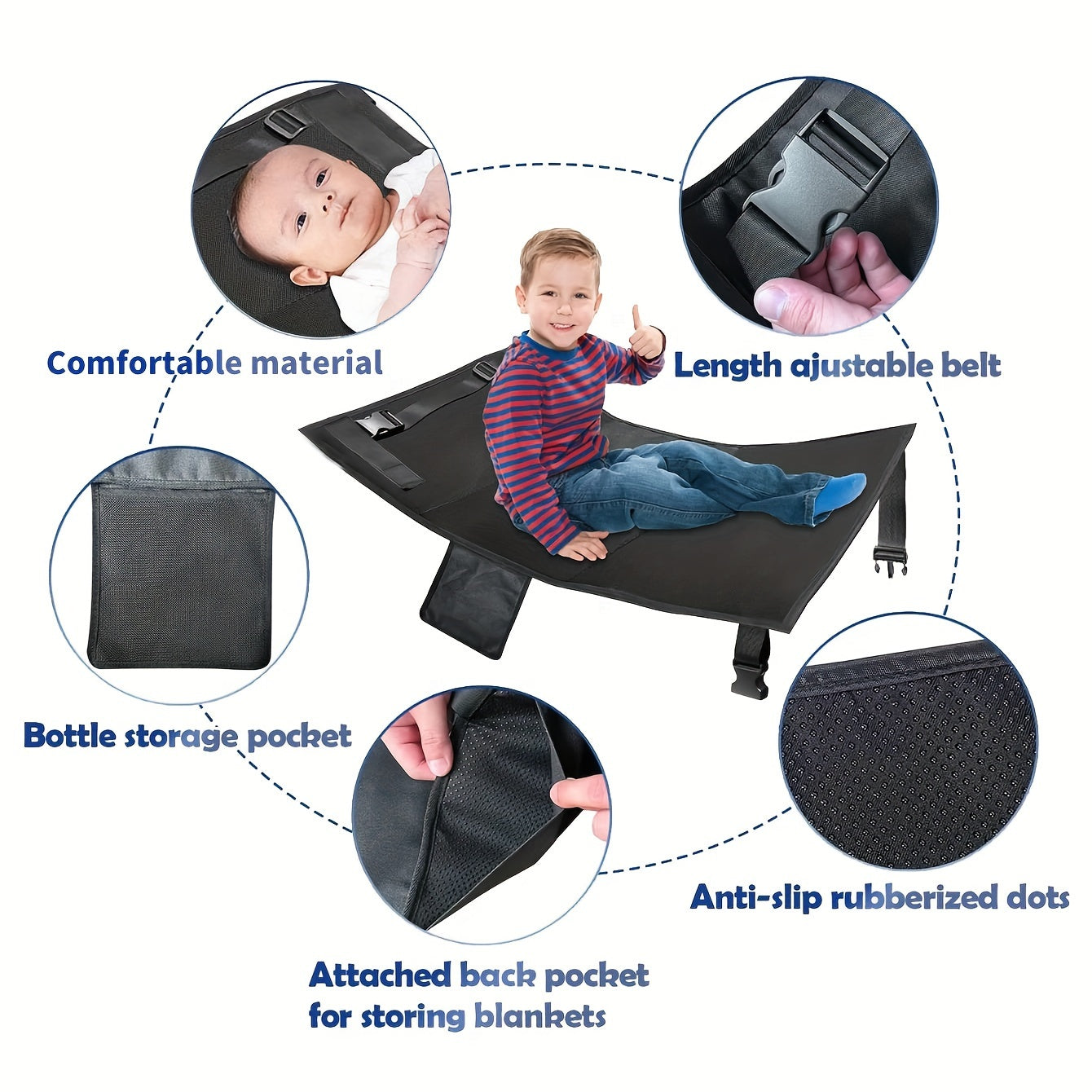 Seat Cushion for Young Travelers Airplane Footrest Polyester Gray Black