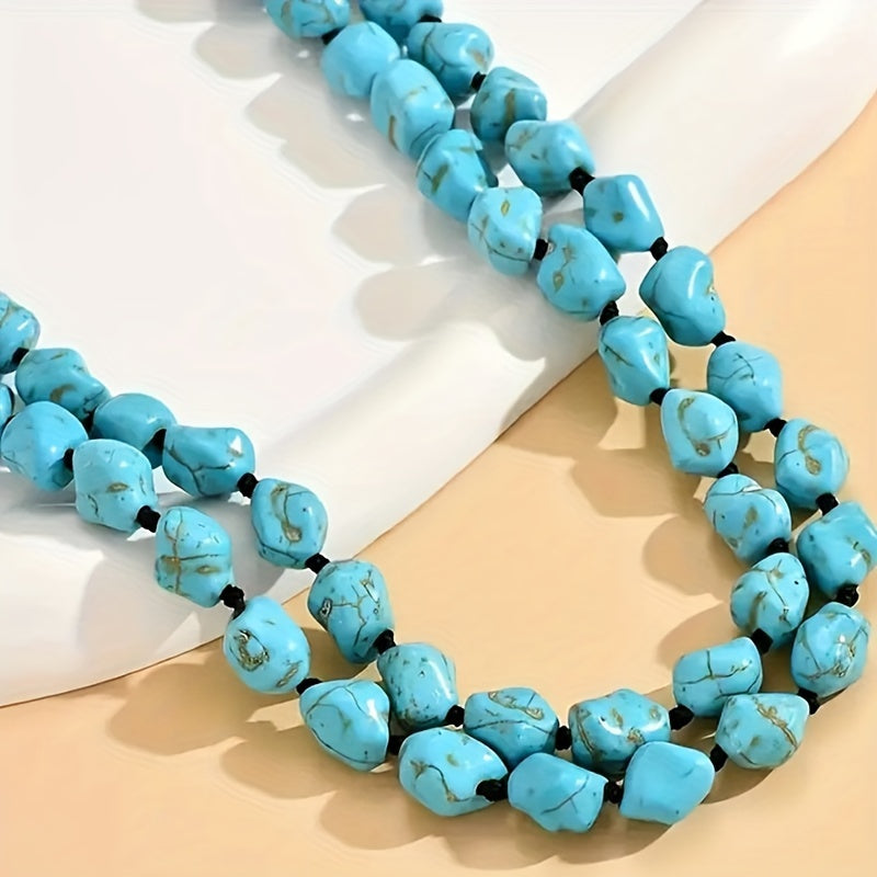 Винтажное богемное бирюзовое двуслойное ожерелье - стильное и уникальное, отличный подарок для нее, подходит для повседневной носки или для нарядов на мероприятия.