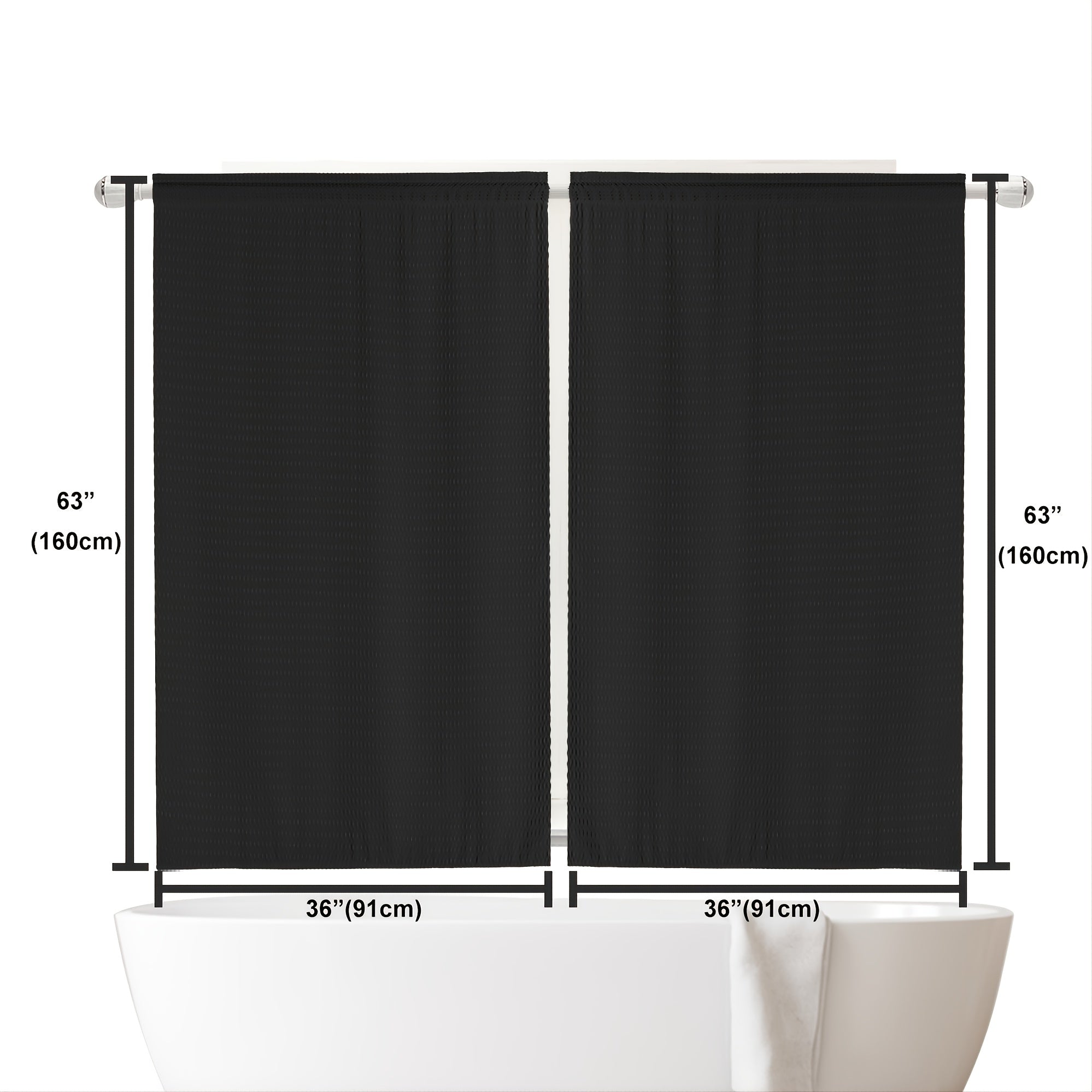 Set of 2 Waterproof Waffle Weave Half Window Curtains for Bathroom Kitchen Coffee Shop