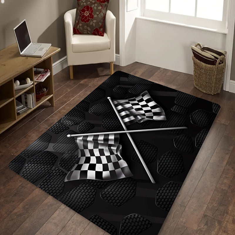 Yuqori sifatli flanel maydon gilami, klassik qora va oq tekis bayroq naqshiga ega, yuvish mashinasida tozalash oson, har qanday yashash xonasi, yotoqxona yoki oshxona makoniga zamonaviy uslub qo'shish uchun ideal.