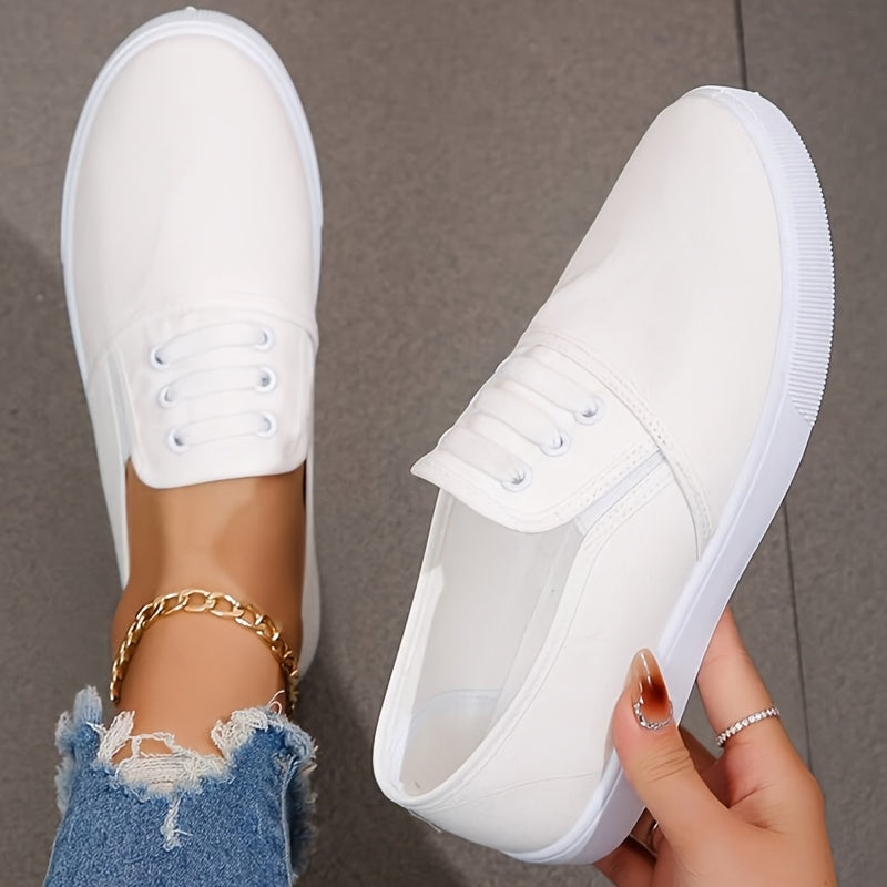 Zapatillas slip-on para mujer blancas, zapatos casuales, tela transpirable, suela de goma