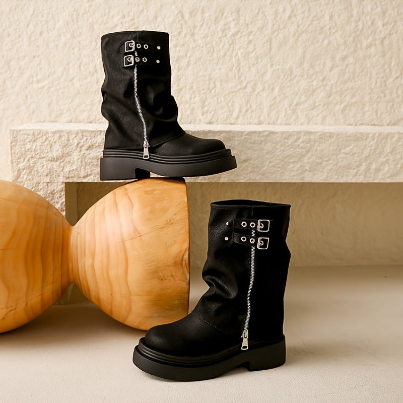 Женские сапоги в стиле вестерн из искусственной кожи с массивным каблуком и боковой молнией