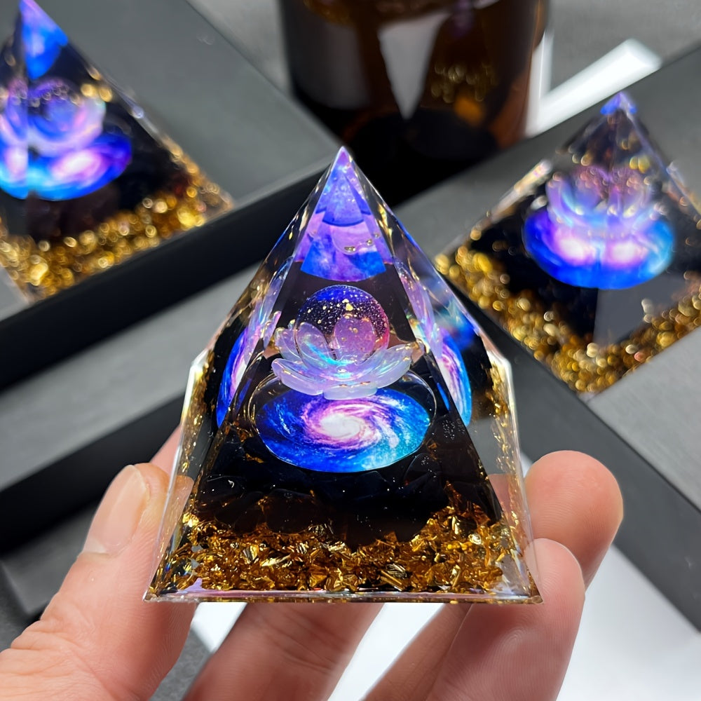Pirámide de cristal de energía orgónica de piedra natural con copos de obsidiana para decoración de escritorio o coche