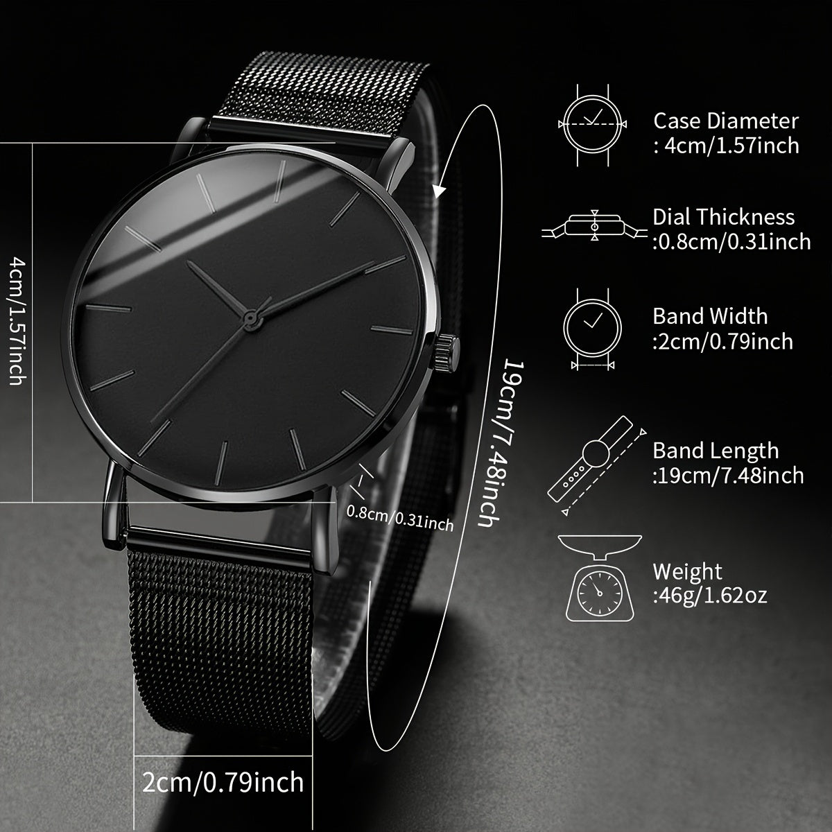 Men's Quartz Watch Minimalist Dial Alloy Band Non-Rechargeable Battery