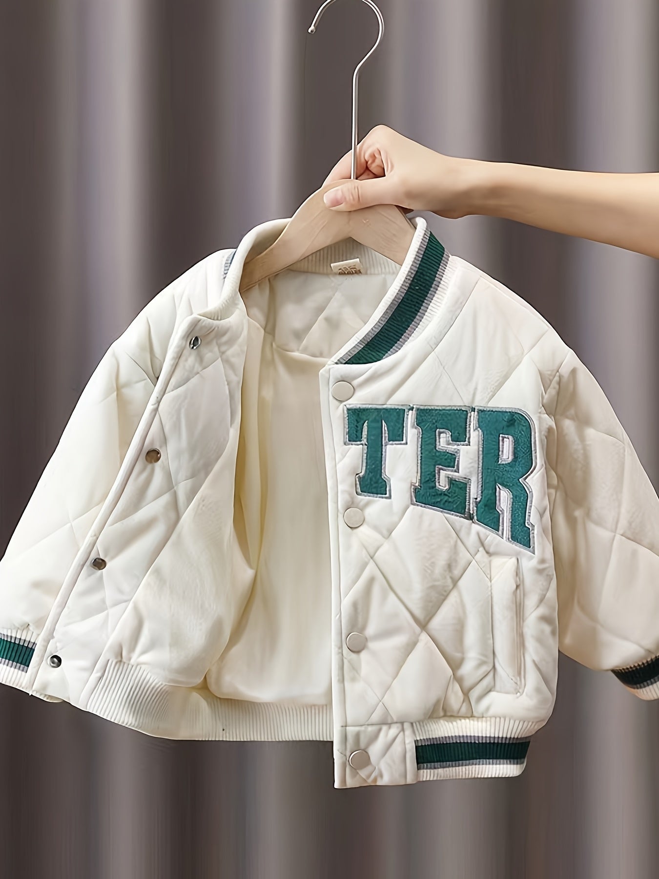 Kids' Cotton-Blend Varsity Jacket with Letter Print for Boys and Girls Winter Coat