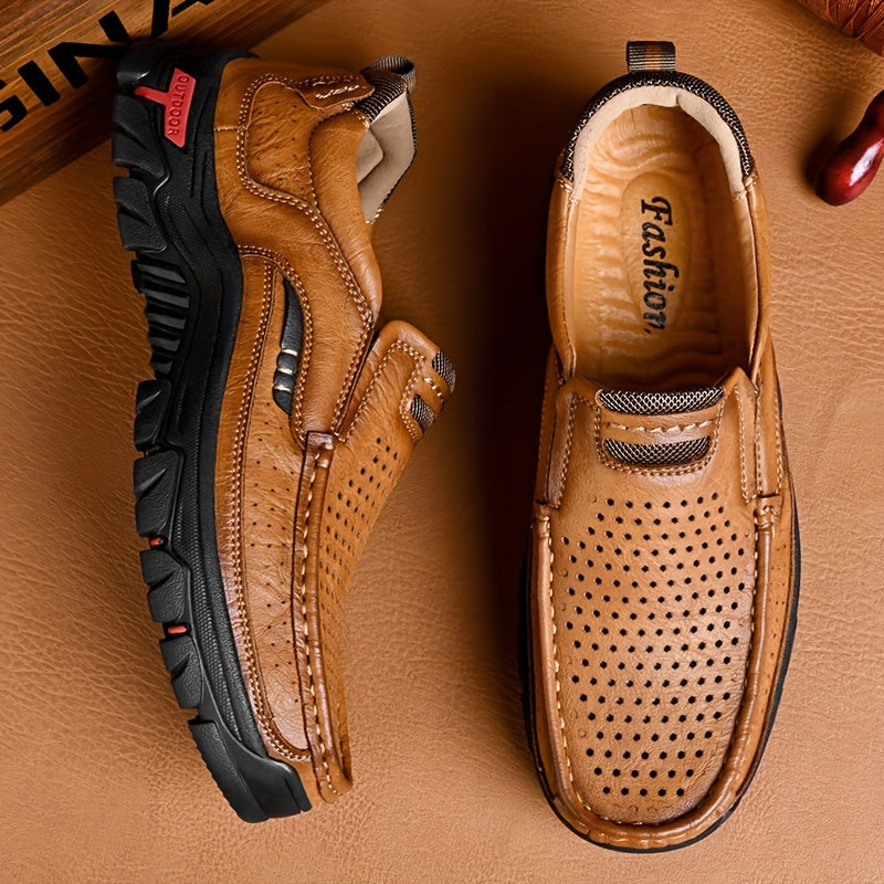 Plus Size Men Loafers Vintage Slip-On Casual Rubber Sole Breathable Solid Color