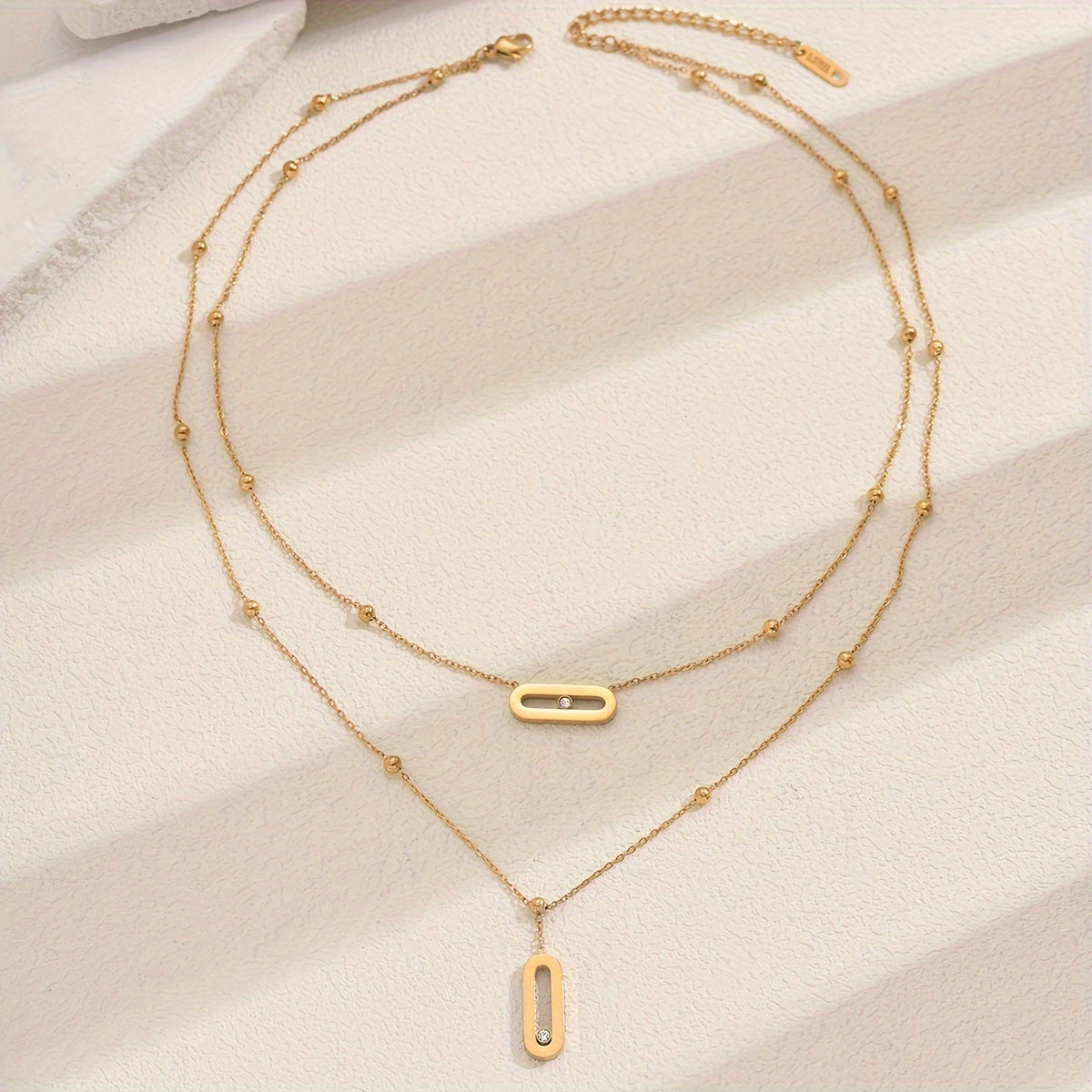 Women's Gold Plated Stainless Steel Double Layer Necklace with Rhinestone Accents