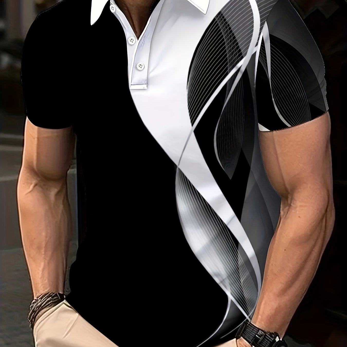 Men's Plus Size Golf Shirt with Color Block Design Breathable Polyester Blend