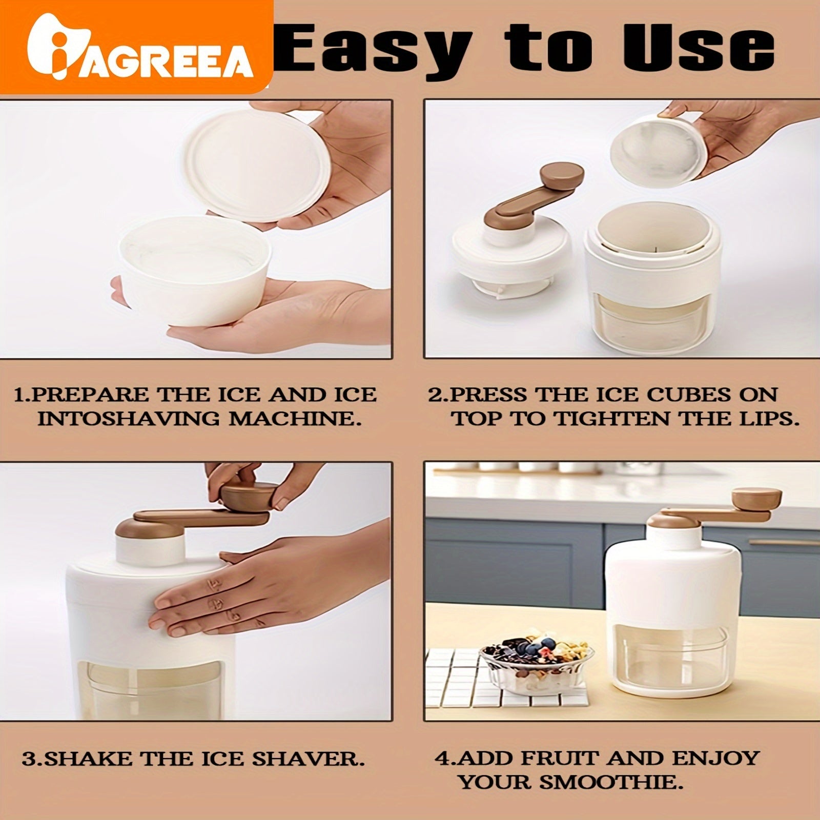 Qo‘l bilan ishlovchi muz maydalagich, zanglamaydigan po‘lat burchaklar, qor konuslari va slushlar uchun