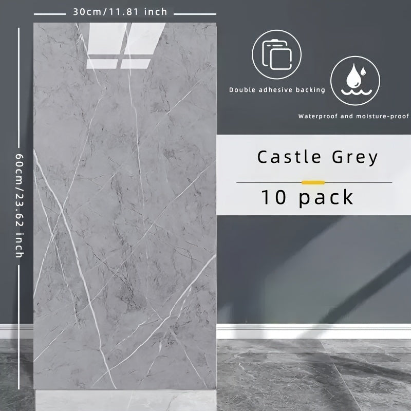 Marble Pattern Wall Stickers Glossy Washable Plastic Rectangular for Kitchen Bathroom