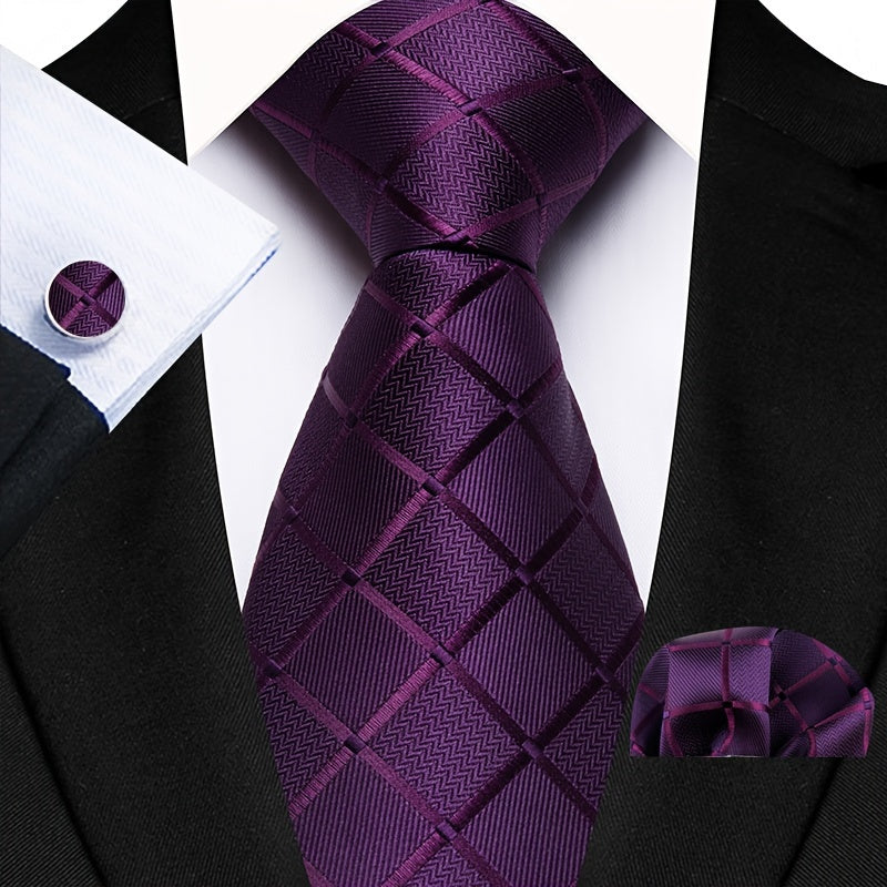 Men's Plaid Tie, Pocket Square and Cufflinks Set