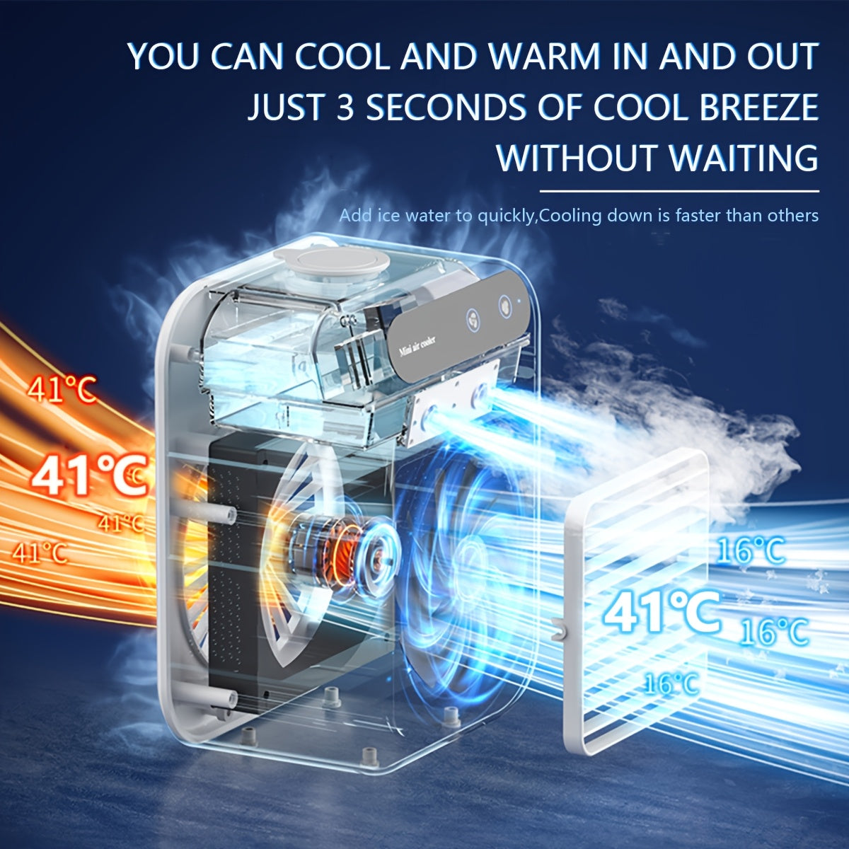 Portable USB Rechargeable Air Conditioner Humidifier for Home Office RV 3-Speed