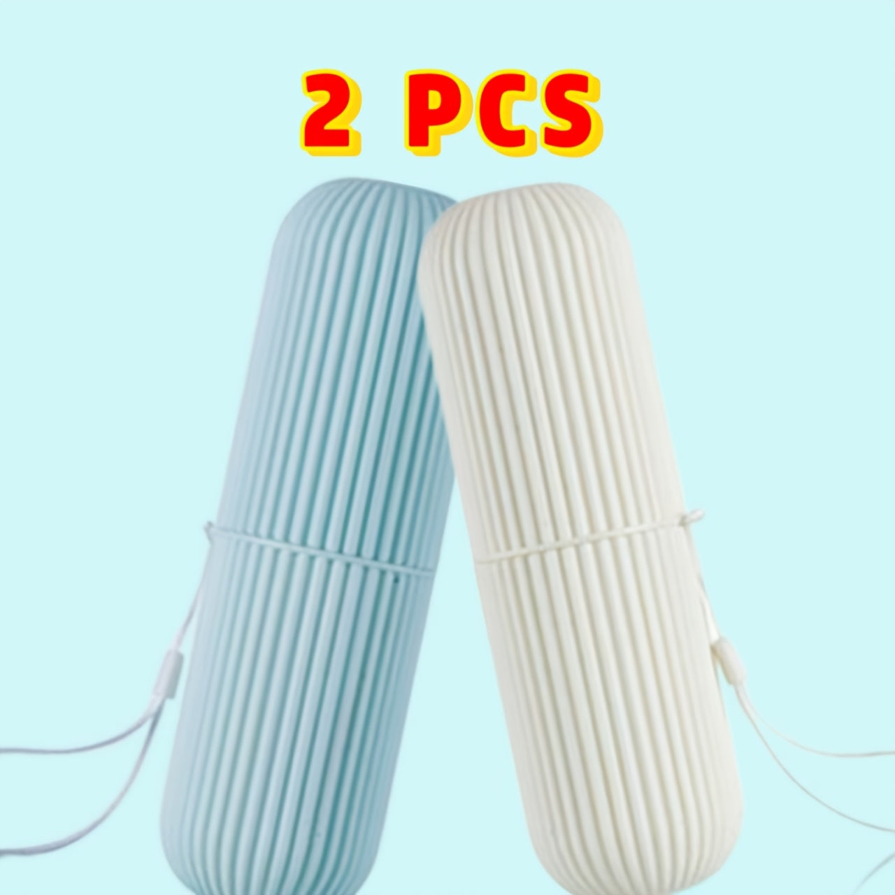 2pcs Pink and Grey Portable Plastic Toothbrush Storage Cases with Lanyard
