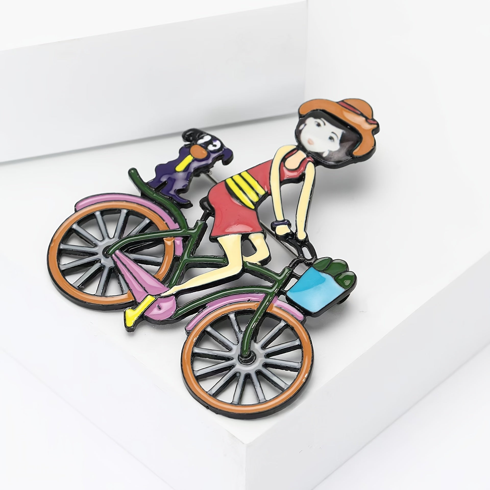Cute Acrylic Bicycle Girl Brooch Cartoon Pin for Clothes Accessories Irregular Shape