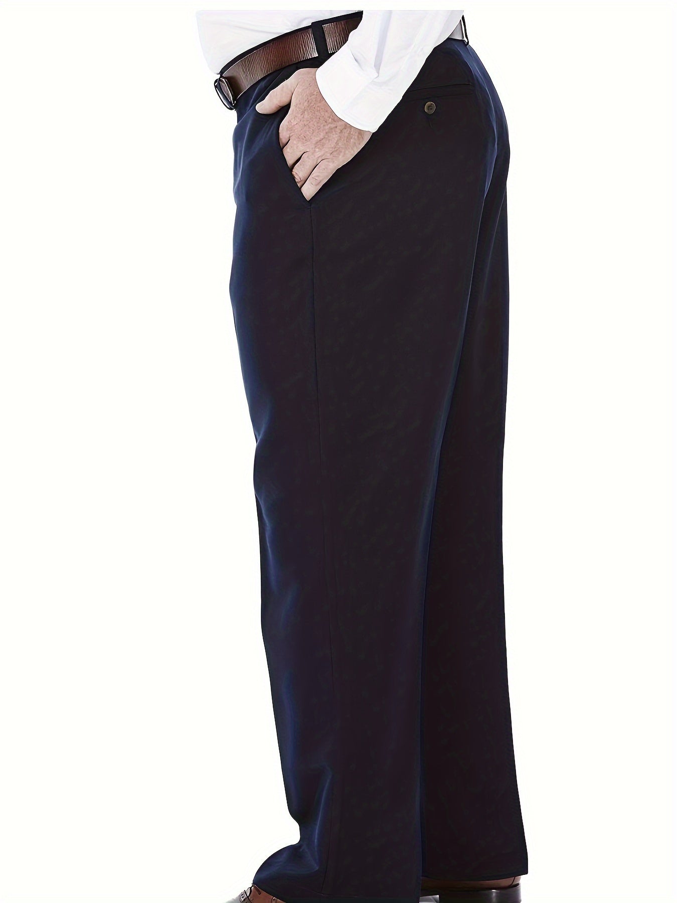 Plus Size Men's Solid Polyester Suit Pants for Formal Occasions