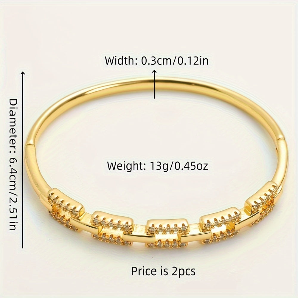 Set of 2 Zirconia Stone Bridal Cuff Bracelets 24K Gold Plated Copper for Weddings and Gifts