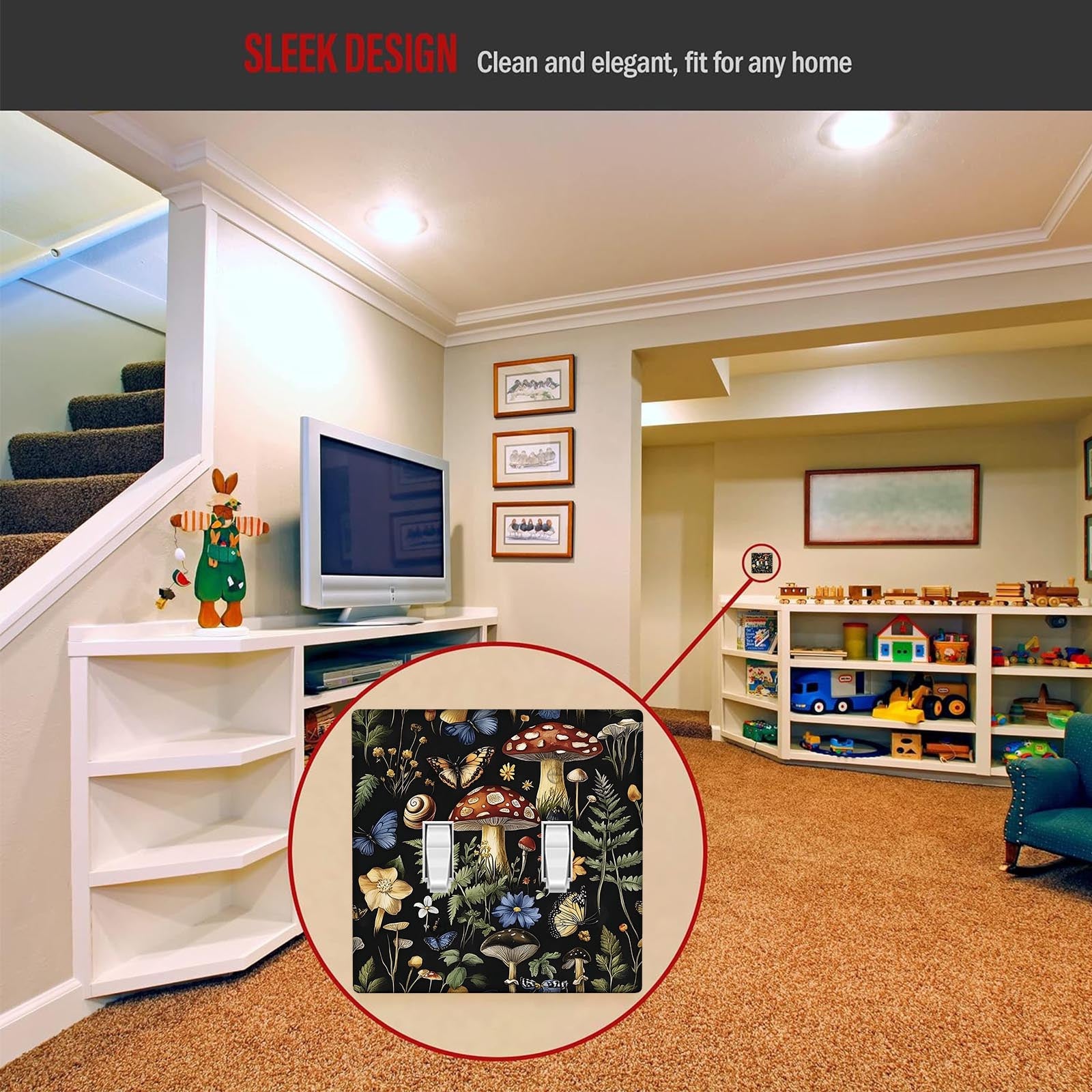 Mushroom Wall Plate for Bedroom and Kitchen Single or Dual Gang Power Outlet Cover