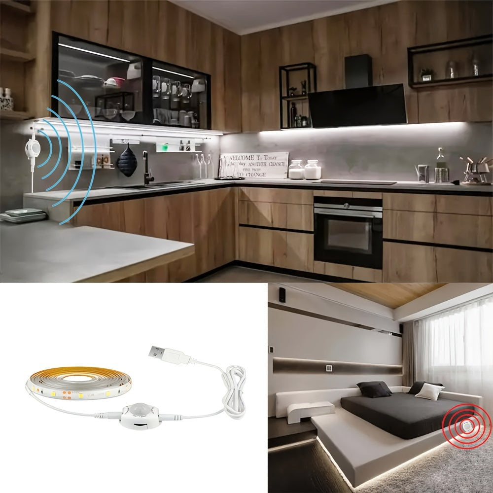 LED Strip Light With Motion Sensor White USB Powered For Stairs Cabinets and Bedrooms