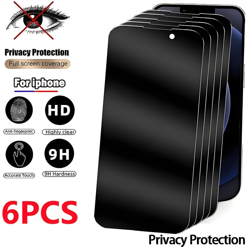 Полное защитное стекло для конфиденциальности для iPhone 11-16 Pro Max Plus, закаленное стекло, набор из 6