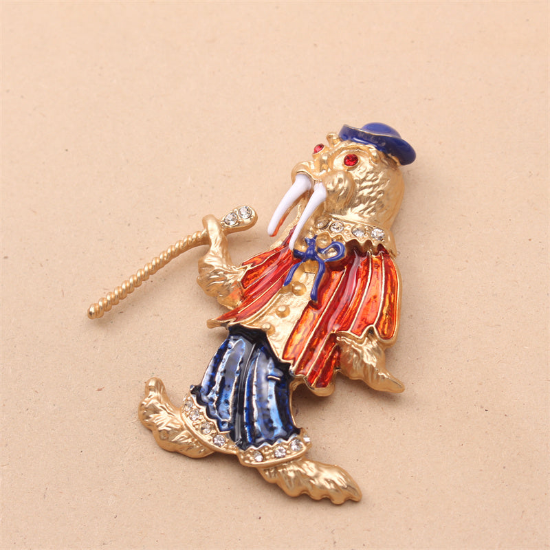 Vintage Antique Sea Lion Brooch Pin Enamel Rhinestone Animal Jewelry Accessory