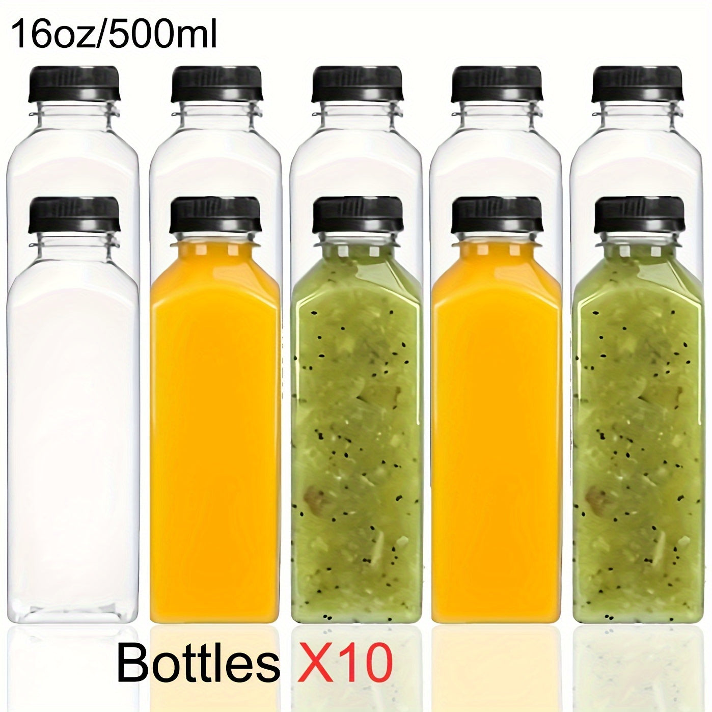Leak-Proof Clear Plastic Juice Bottles for Juicing Smoothies Milk and Beverages 5/10 Pack