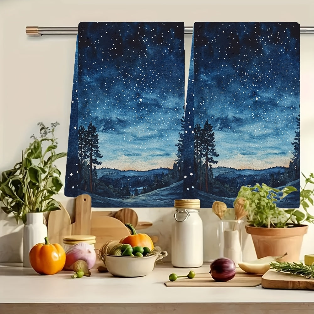 Set of 2 Starry Night Kitchen Towels Ultra Absorbent 40x60 cm Dish Drying