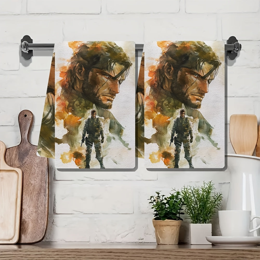 Metal Gear Solid dizayni bilan ikki to'plam hashamatli oshxona sochiqlari, juda yumshoq va yuqori so'ruvchan, bayram bezatish uchun. Mashinada yuvish mumkin, o'lchami 40.64X60.96 sm.