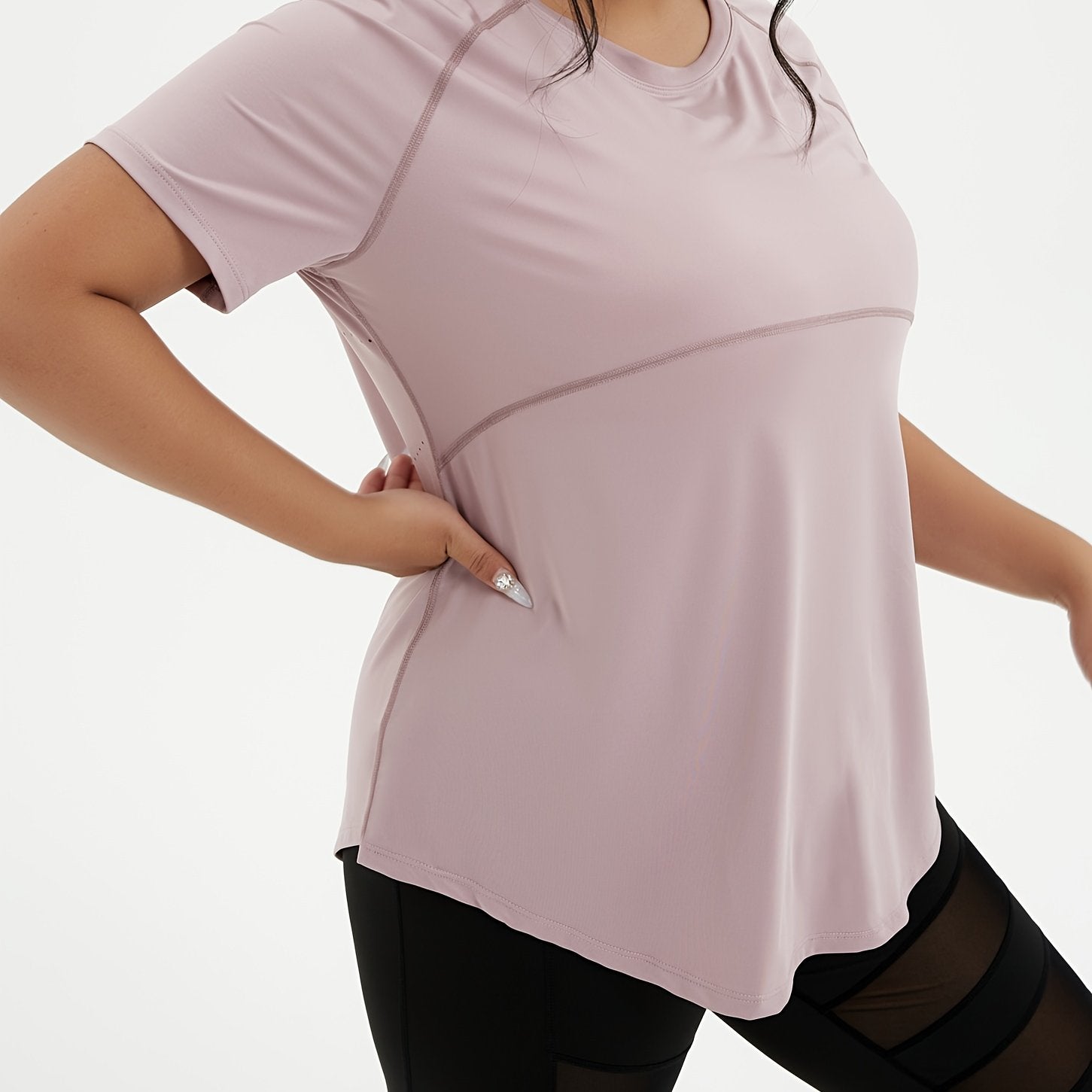 Plus Size Crew Neck T-Shirt with Ripped Polka Dot Knit Fabric
