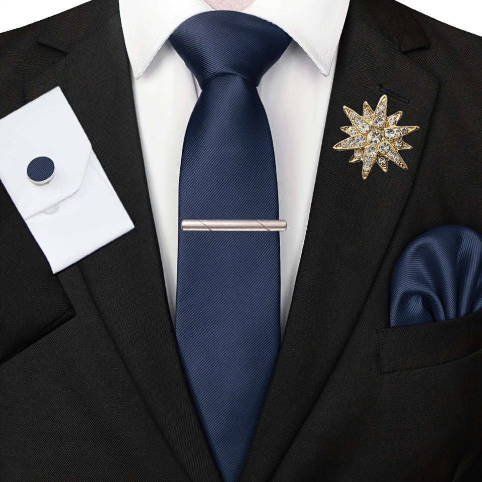 Erkaklar uchun satinning twill galstuk to'plami, galstuk klipi, cho'ntak sharlari, manşet o'rashlar va brosh uchun rasmiy tadbirlar