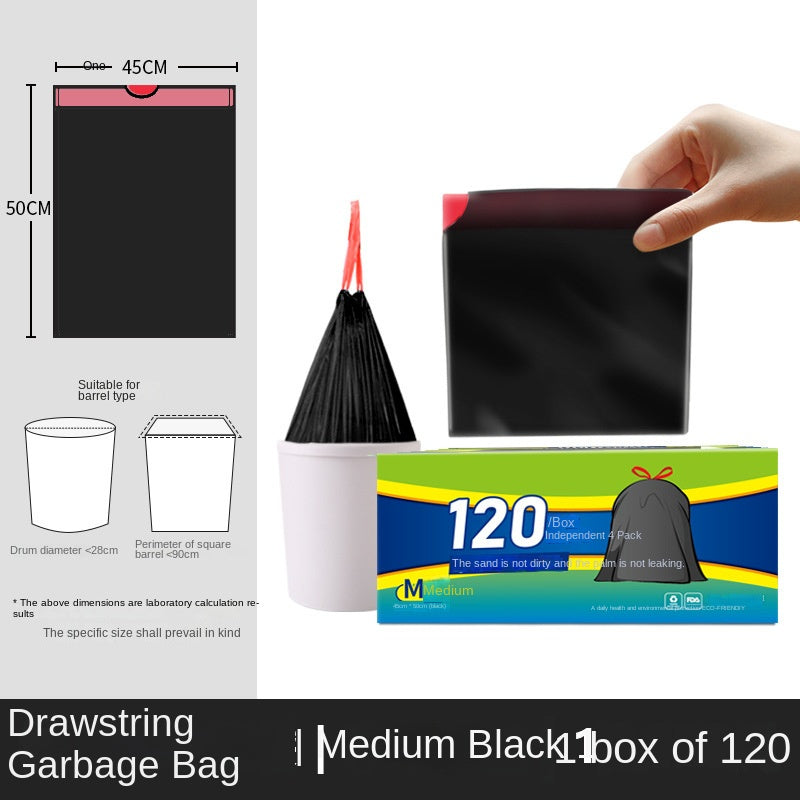 Multipack Tear-Free Drawstring Trash Bags Black Degradable Kitchen Bathroom Bedroom