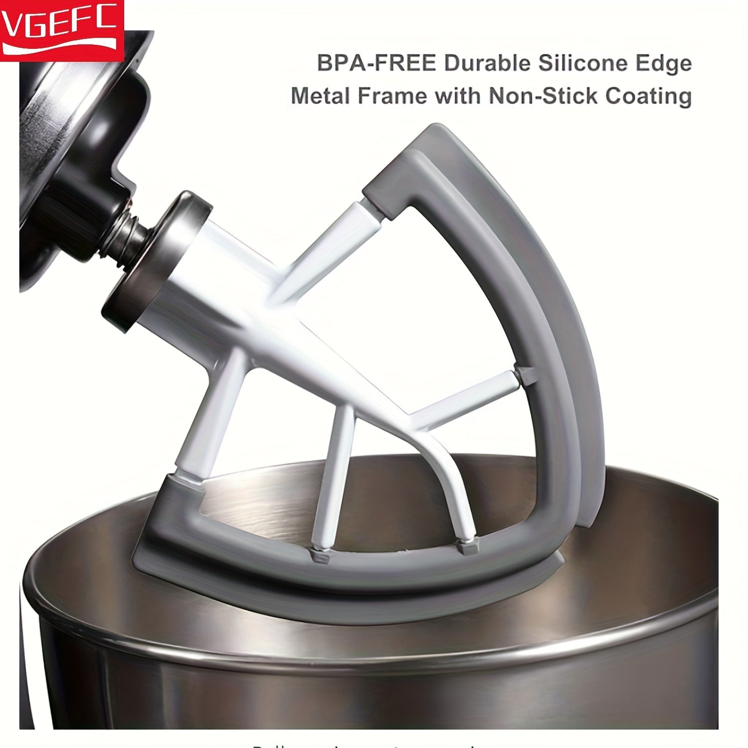 Batidor de borde flexible universal para batidoras de 4.5-5 qt, silicona de grado alimentario, aluminio