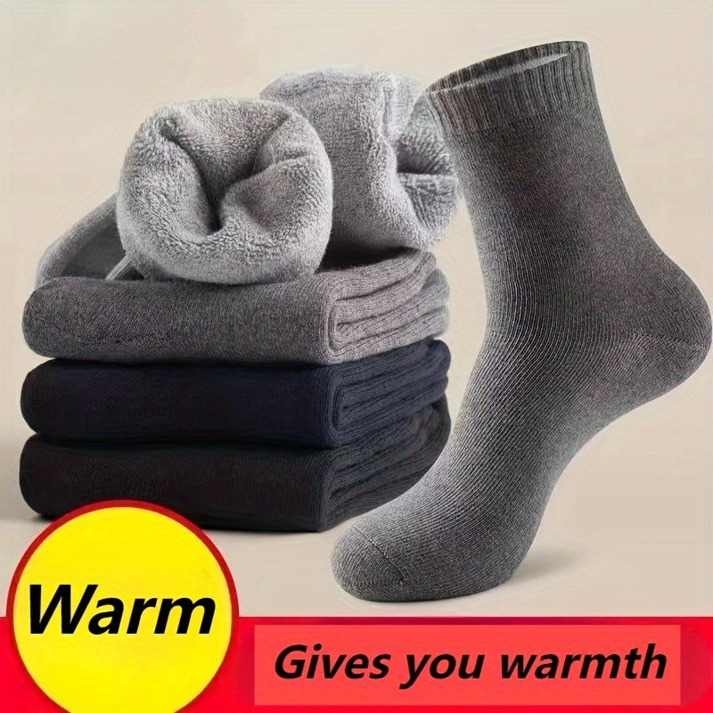 Men's Solid Warm Crew Socks for Autumn and Winter Breathable Anti-Sweat 2 or 5 Pairs