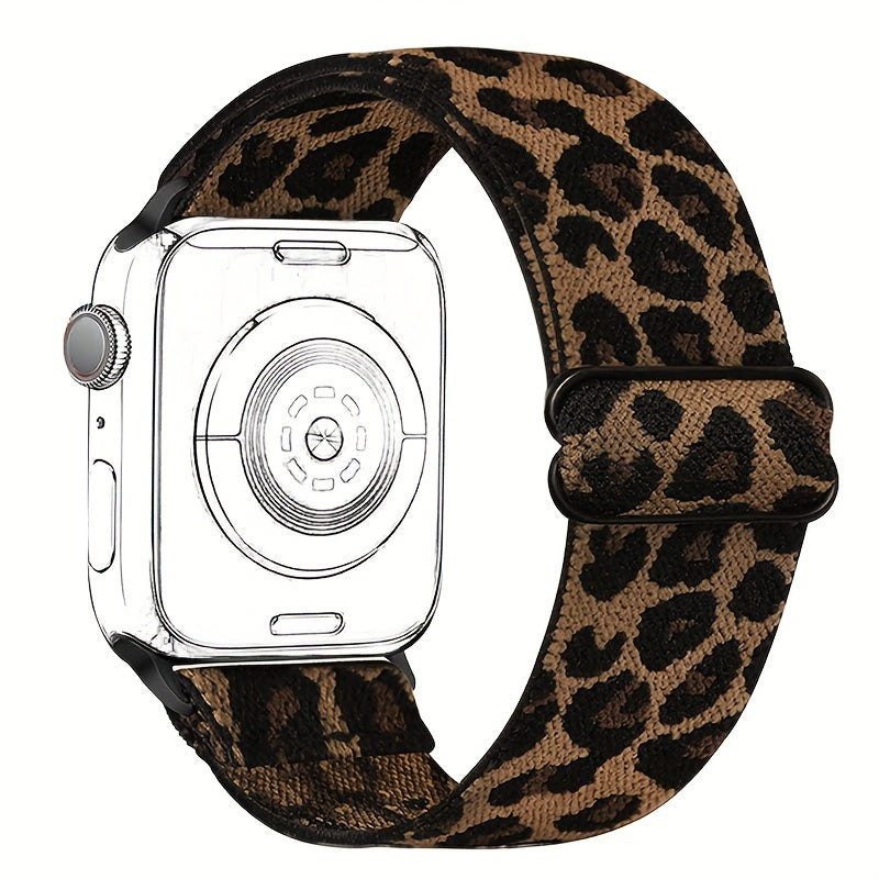Leopard Print Nylon Watch Band for Apple Watch Series 1-7 and SE 38mm-45mm Adjustable Breathable Lightweight Men Women