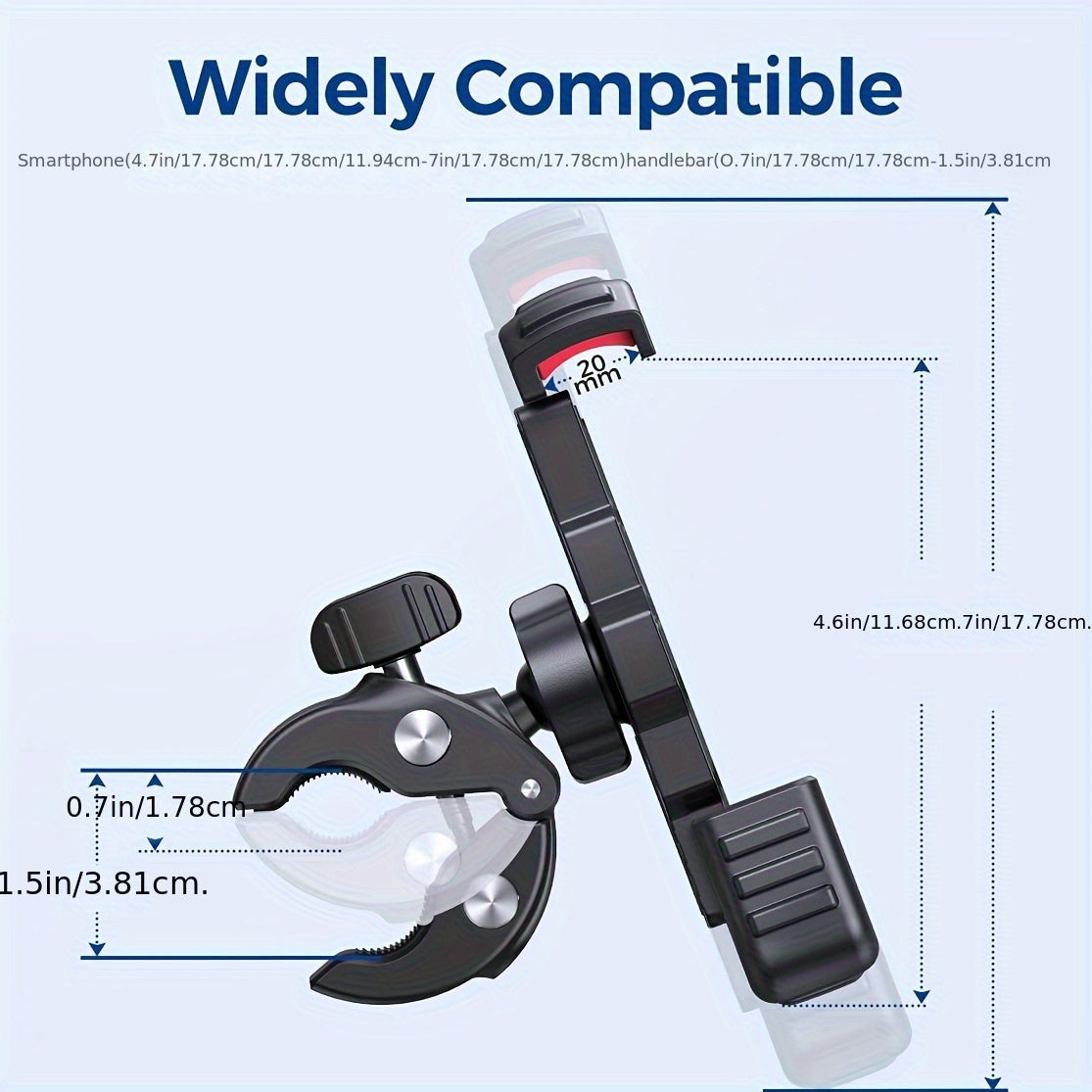 Universal ABS Motorcycle Phone Holder – Adjustable, Secure Grip, Red Accents