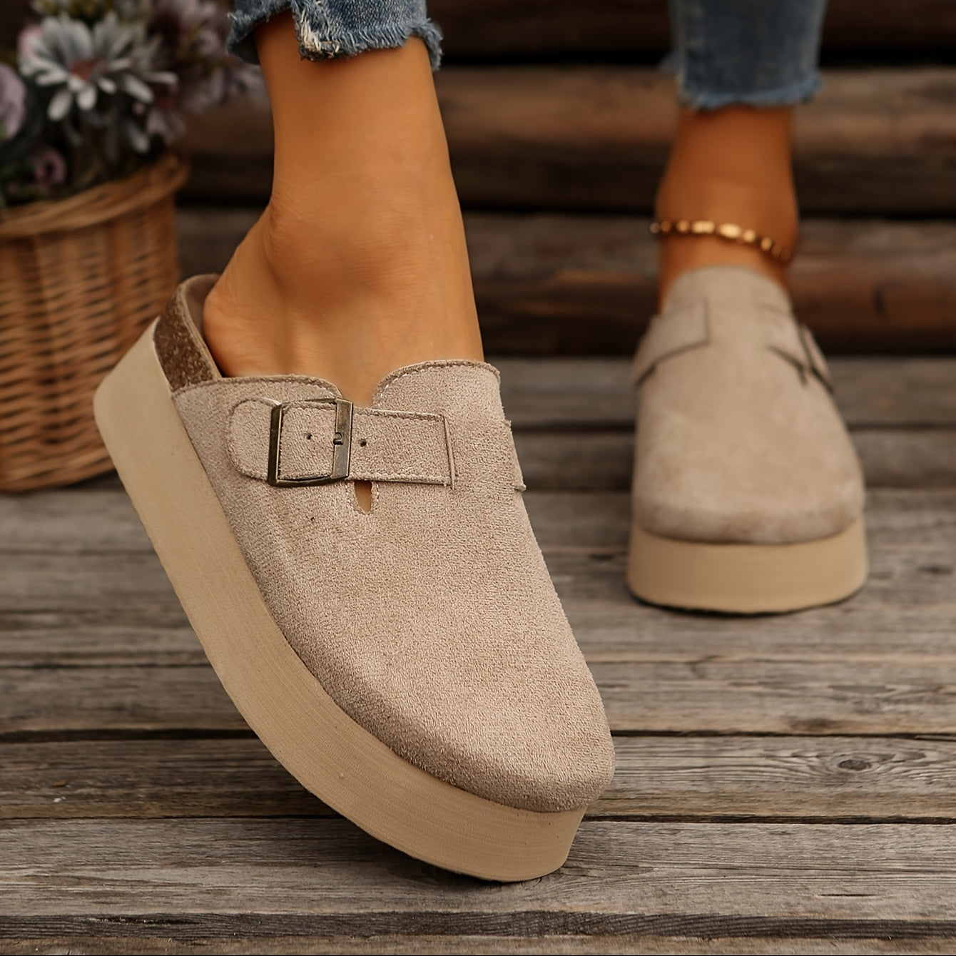 Женские повседневные мюли с толстой подошвой в черном цвете, стильная обувь для комфорта