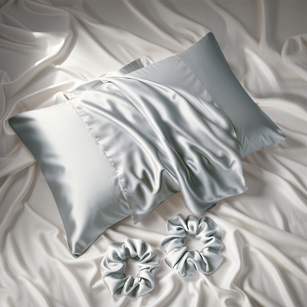 Elegant Satin 3-Piece Set Pillowcase and Headbands for Bedroom and Bathroom