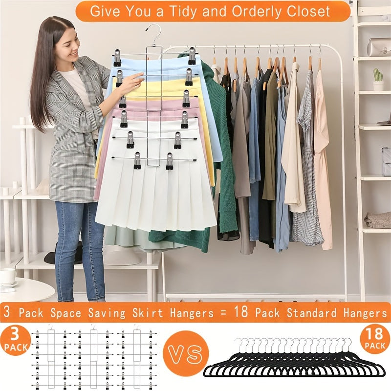 Multi-Layer Stainless Steel Hanger for Skirts Pants Shorts Non-Slip Foldable Closet Organizer