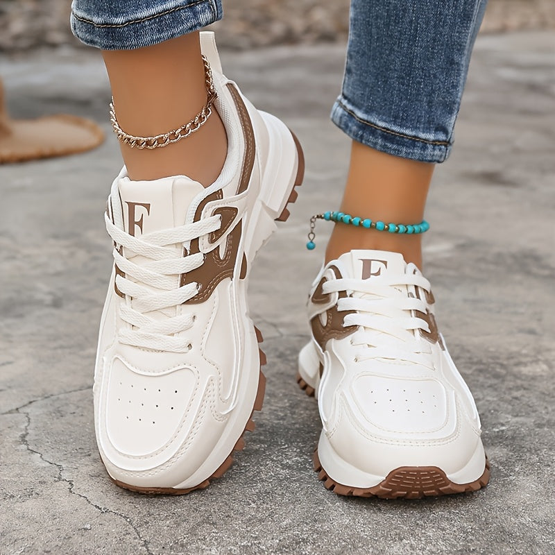 Women's Canvas Platform Sneakers, Contrast Colors, Casual Lace-Up Shoes