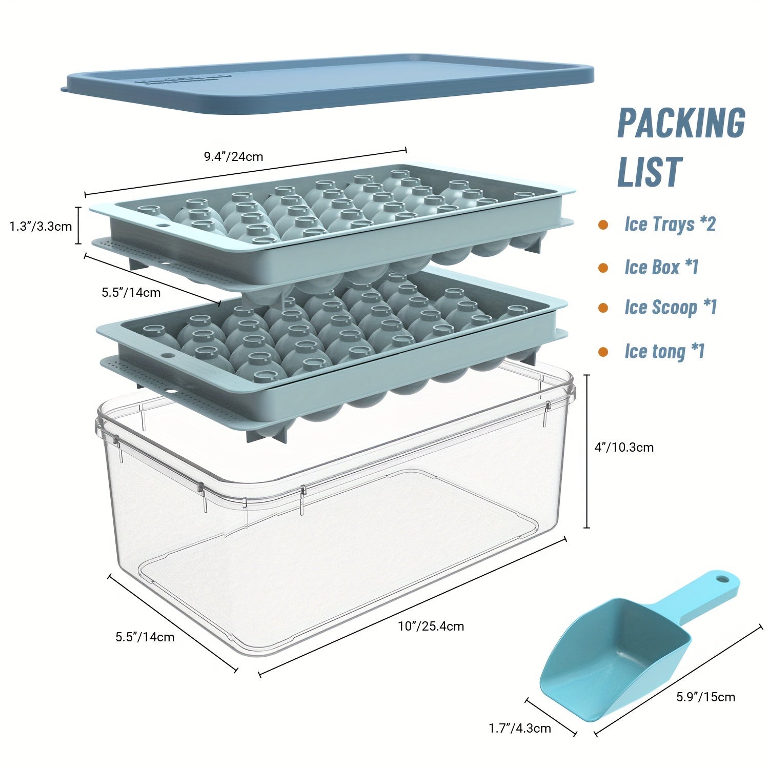 Ice Cube Mold Set with Scoop Tongs, Easy Release Tray, Storage Box for Cocktails Whiskey Coffee
