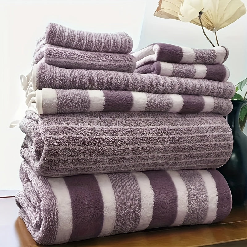 8-Piece Striped Bath Towel Set with Face, Hand, and Bath Towels for Hotel, Travel, Fitness, Yoga