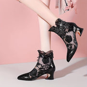 Women's Mesh Lace-Up Chunky Block Heel Sandals for Spring and Autumn