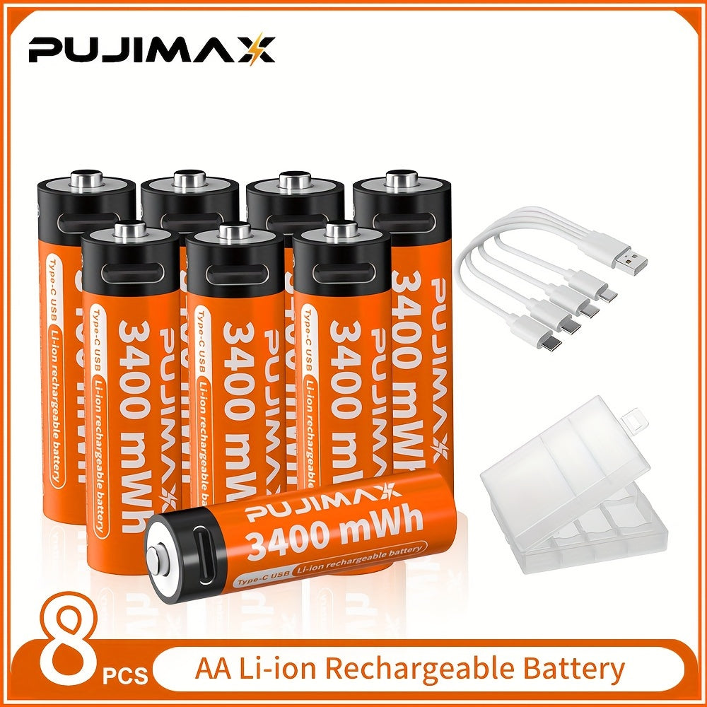 Rechargeable Lithium AA and AAA Batteries with Type-C Charging Port 3400mWh and 1100mWh