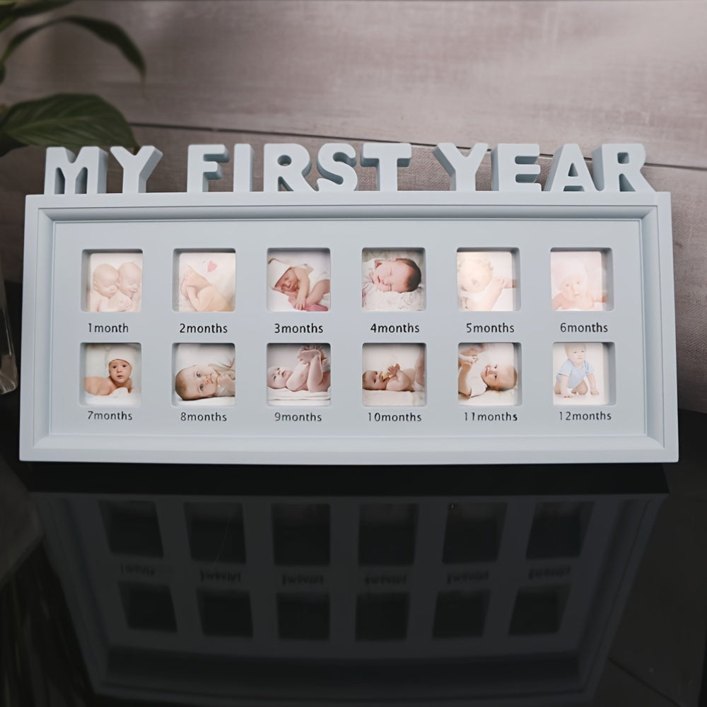 Baby Milestone Photo Frame for First Year Wall and Table Decor