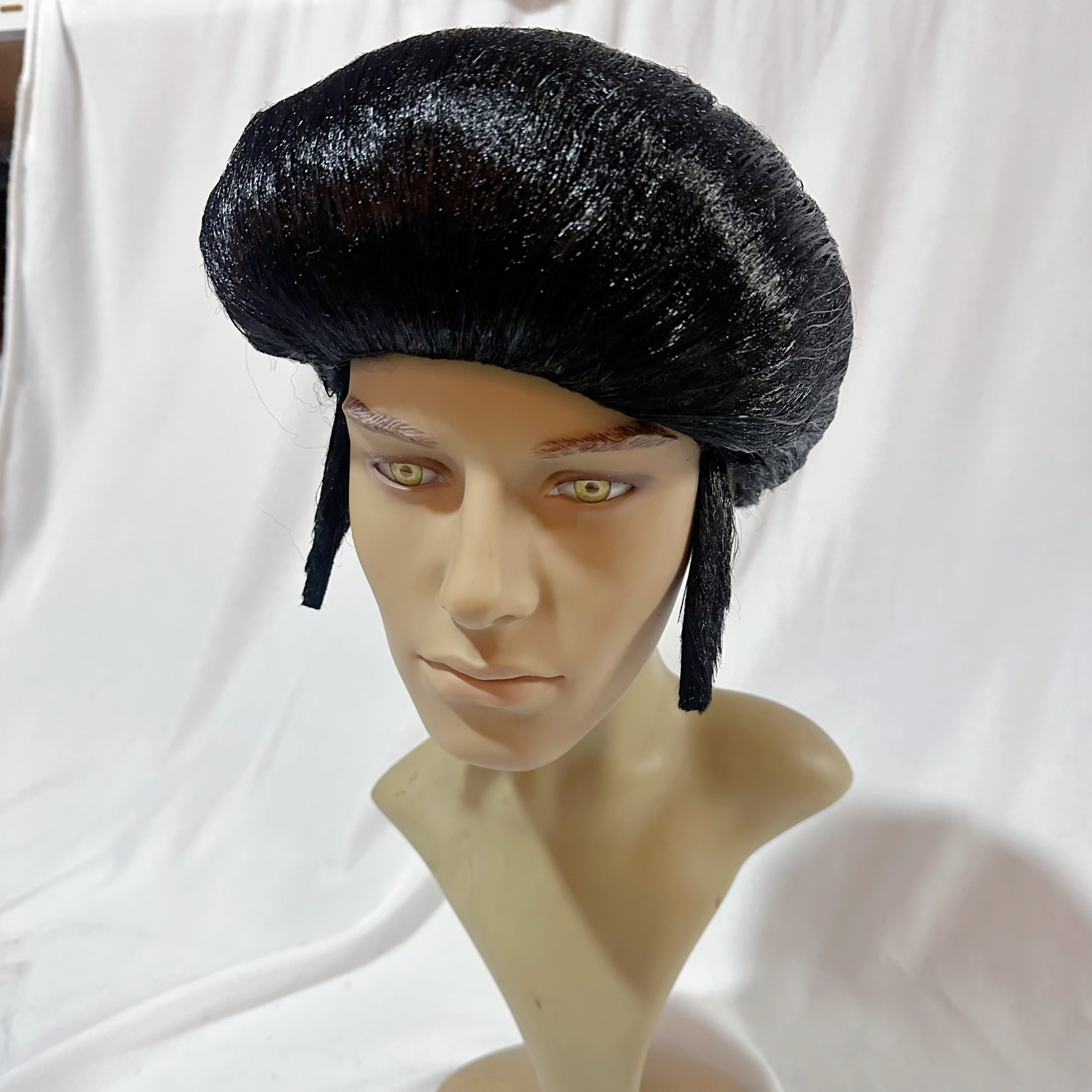 Men's Black Curly Wig for Cosplay and Halloween No Glue Needed Polyester