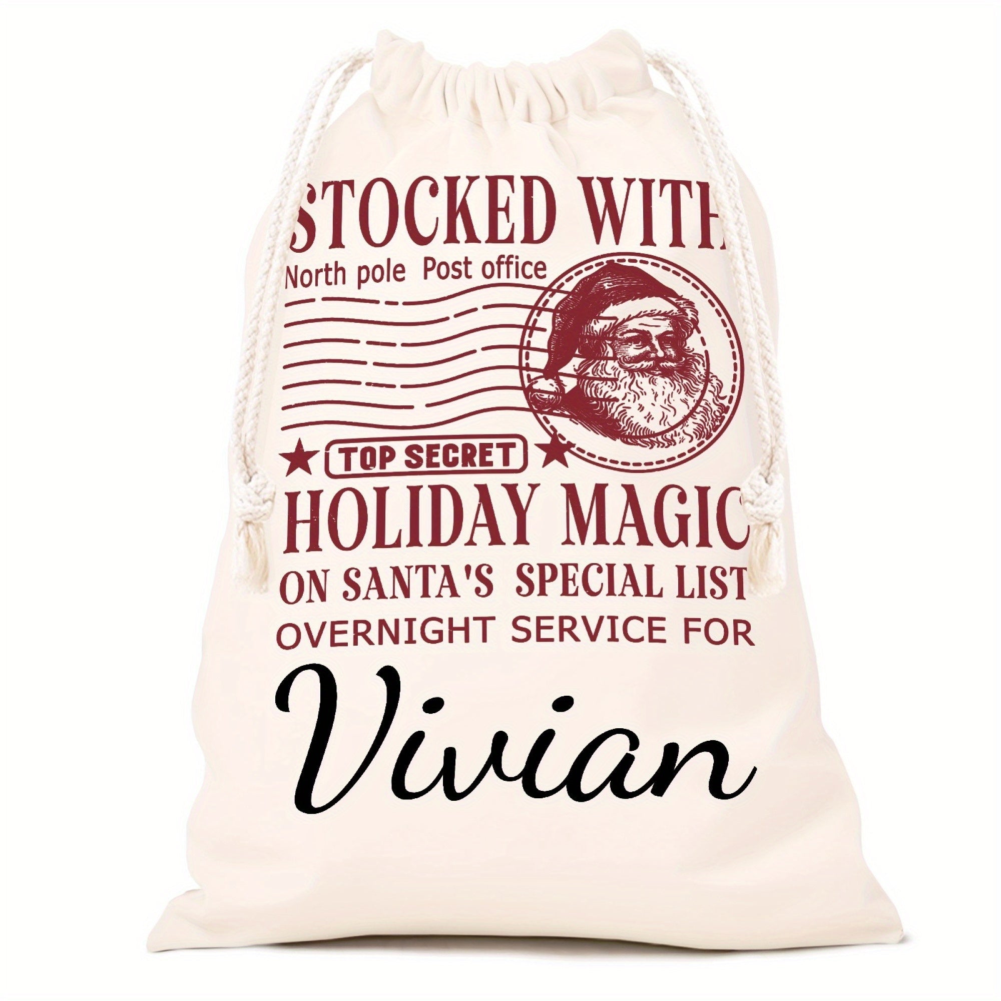 Customized Christmas Santa Sack with Name Oversized Canvas Gift Bag with Drawstring Closure