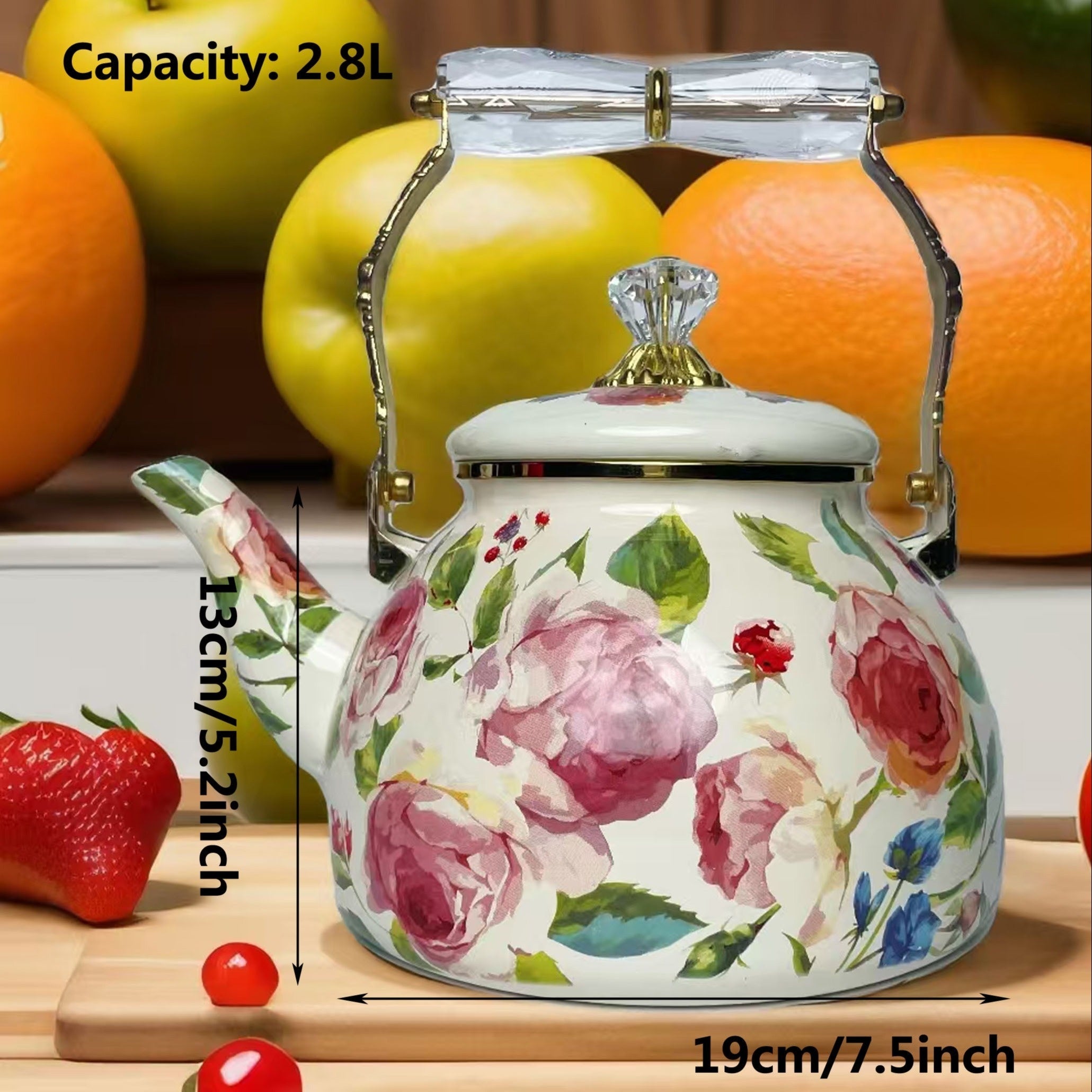 Enamel Double Handle Stew Pot 2.8L Floral Design Induction Gas Stove